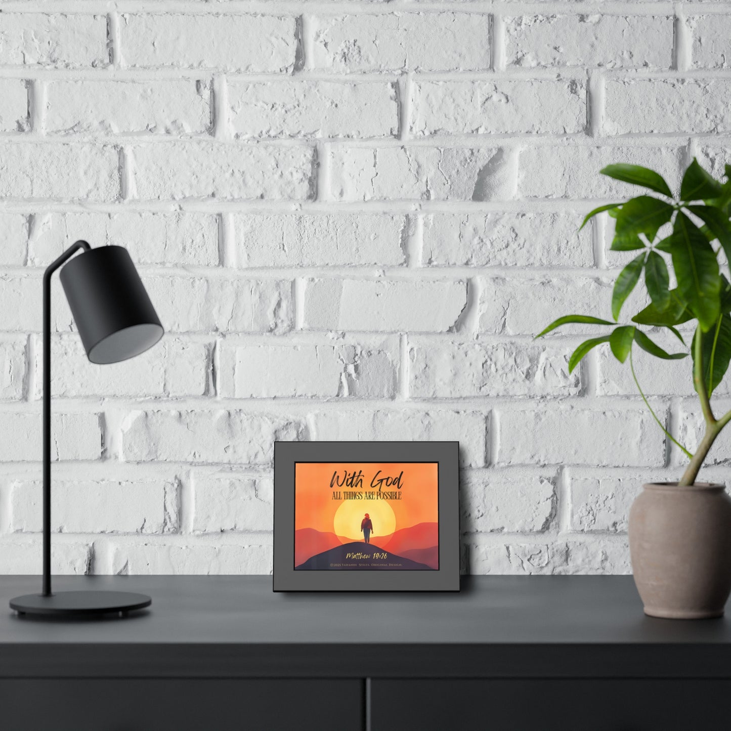 Framed Inspirational Christian Poster — "With God All Things Are Possible" (Matthew 19:26)