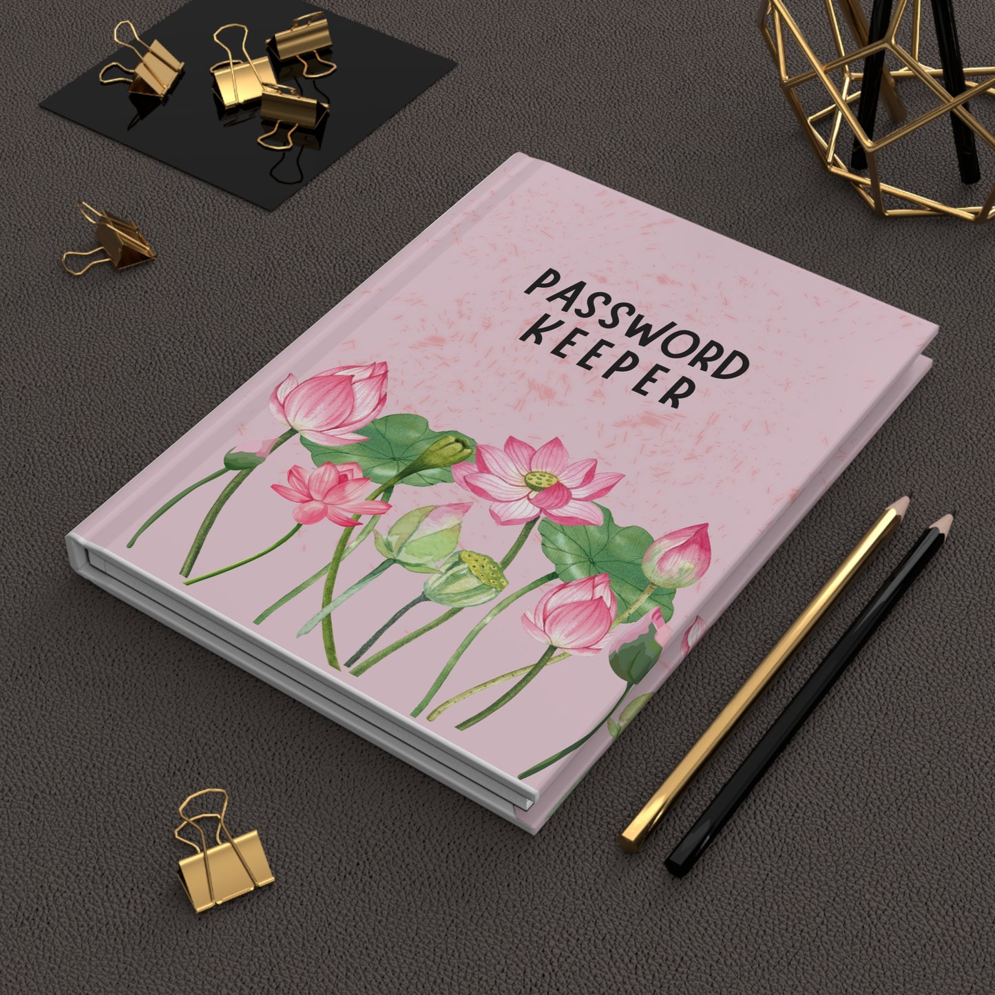 Password Keeper Hardcover Journal — Pink Lotus Floral Password Organizer