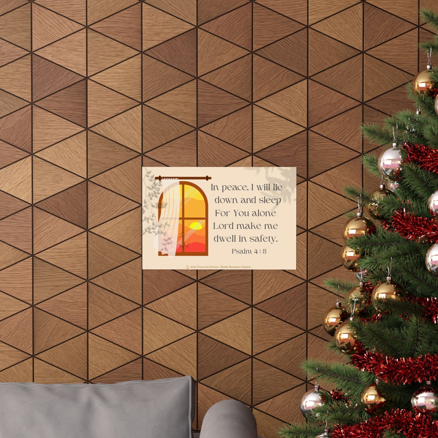 Psalm 4:8 Matte Horizontal Poster — In Peace I Will Lie Down and Sleep Religious Wall Art