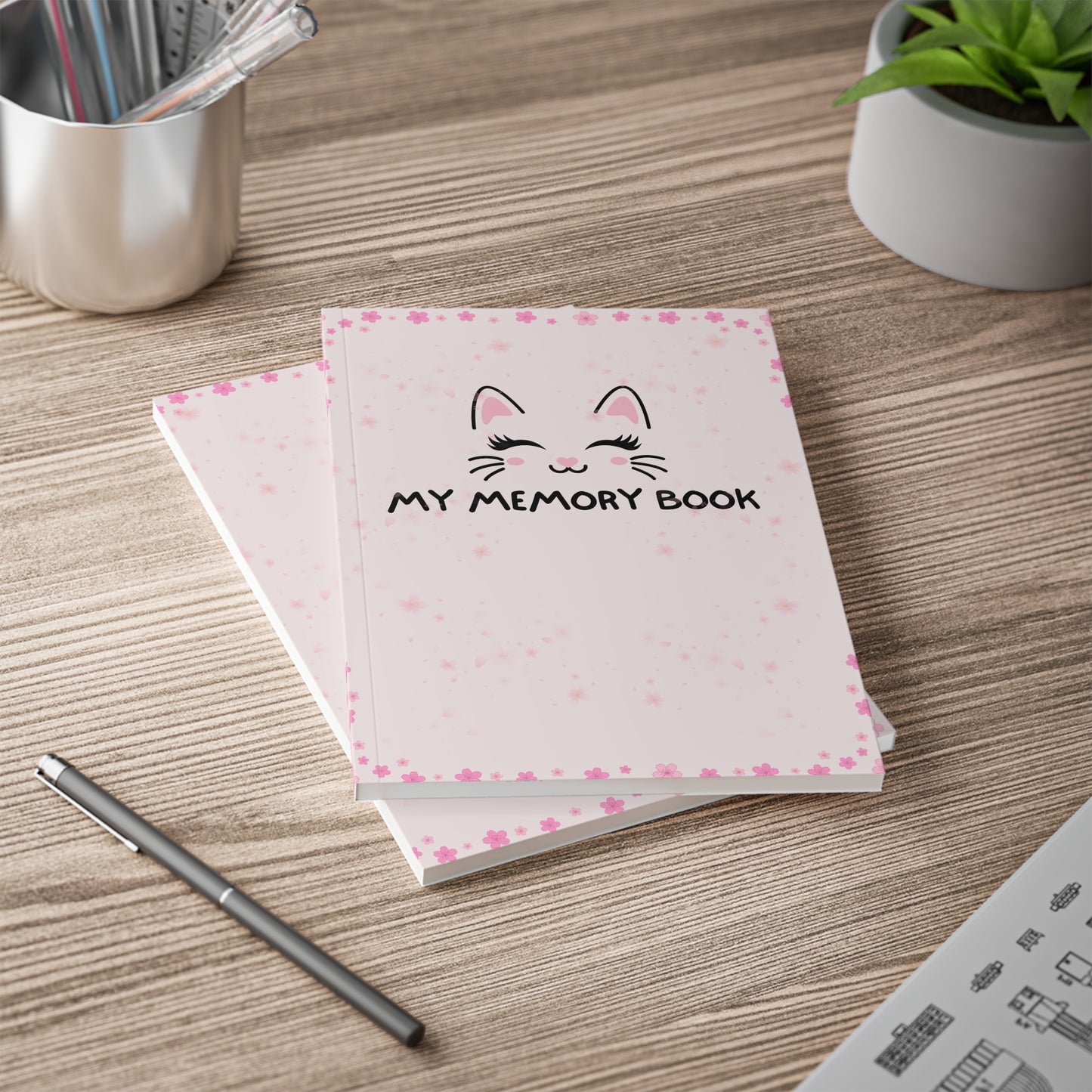A5 'My Memory Book' Softcover Notebook — Cute Cat Floral Journal for Kids & Teens