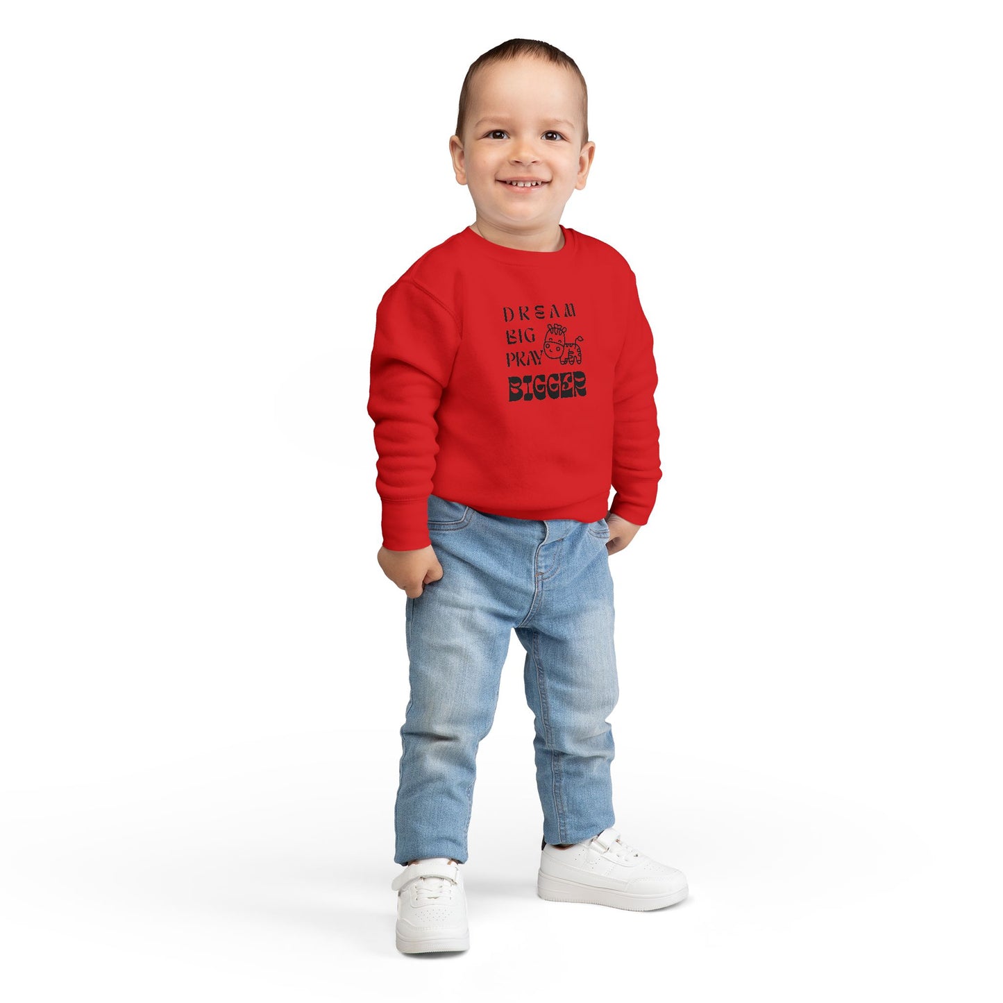 Toddler Sweatshirt — "Dream Big Pray Bigger" Cute Zebra Inspirational Pullover