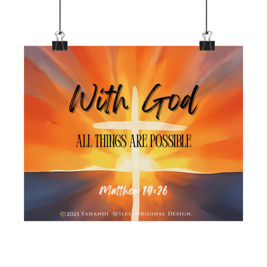 With God All Things Are Possible Poster — Christian Matthew 19:26 Inspirational Wall Art