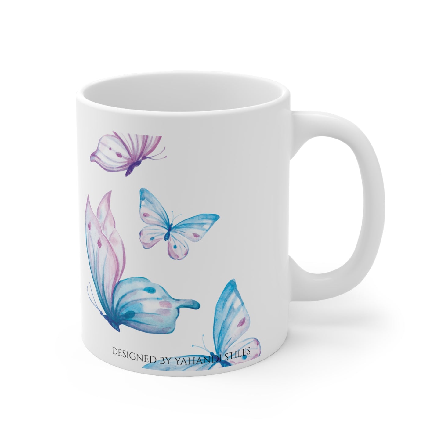 I Am a Child of God Ceramic Mug — Inspirational Faith Coffee Cup with Watercolor Butterflies, 11 oz