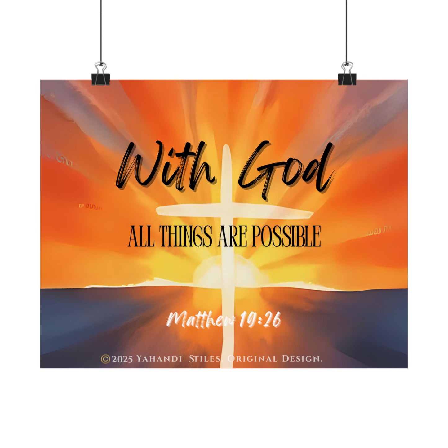 With God All Things Are Possible Poster — Christian Matthew 19:26 Inspirational Wall Art