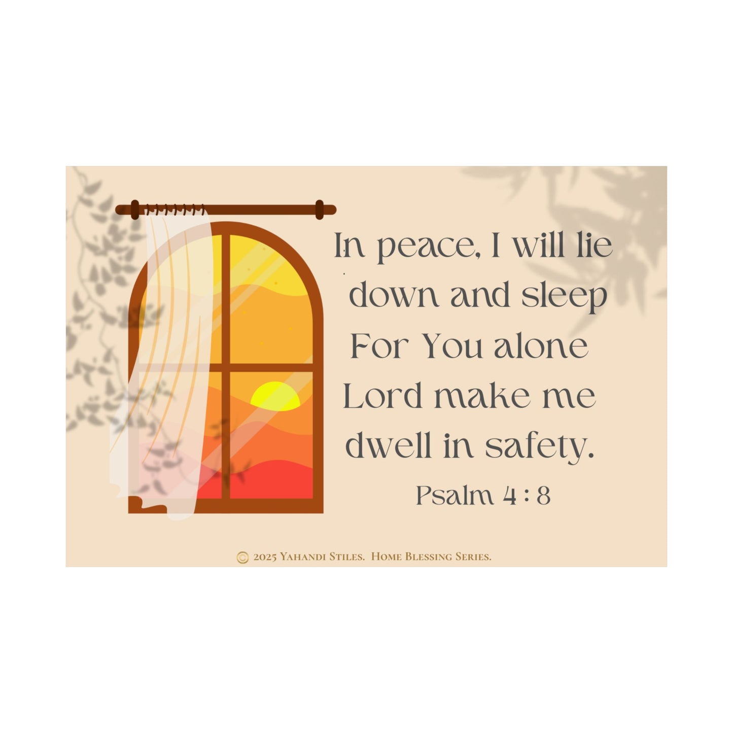 Psalm 4:8 Matte Horizontal Poster — In Peace I Will Lie Down and Sleep Religious Wall Art