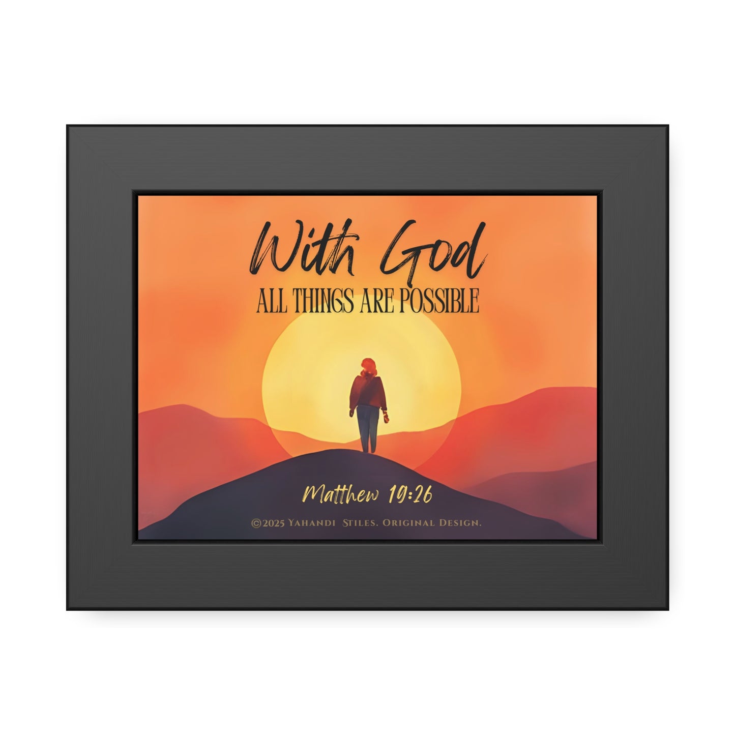 Framed Inspirational Christian Poster — "With God All Things Are Possible" (Matthew 19:26)