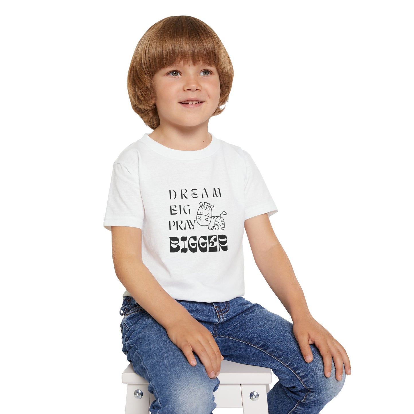 Toddler T-Shirt - "Dream Big Pray Bigger" Cute Giraffe Inspirational Kids Tee