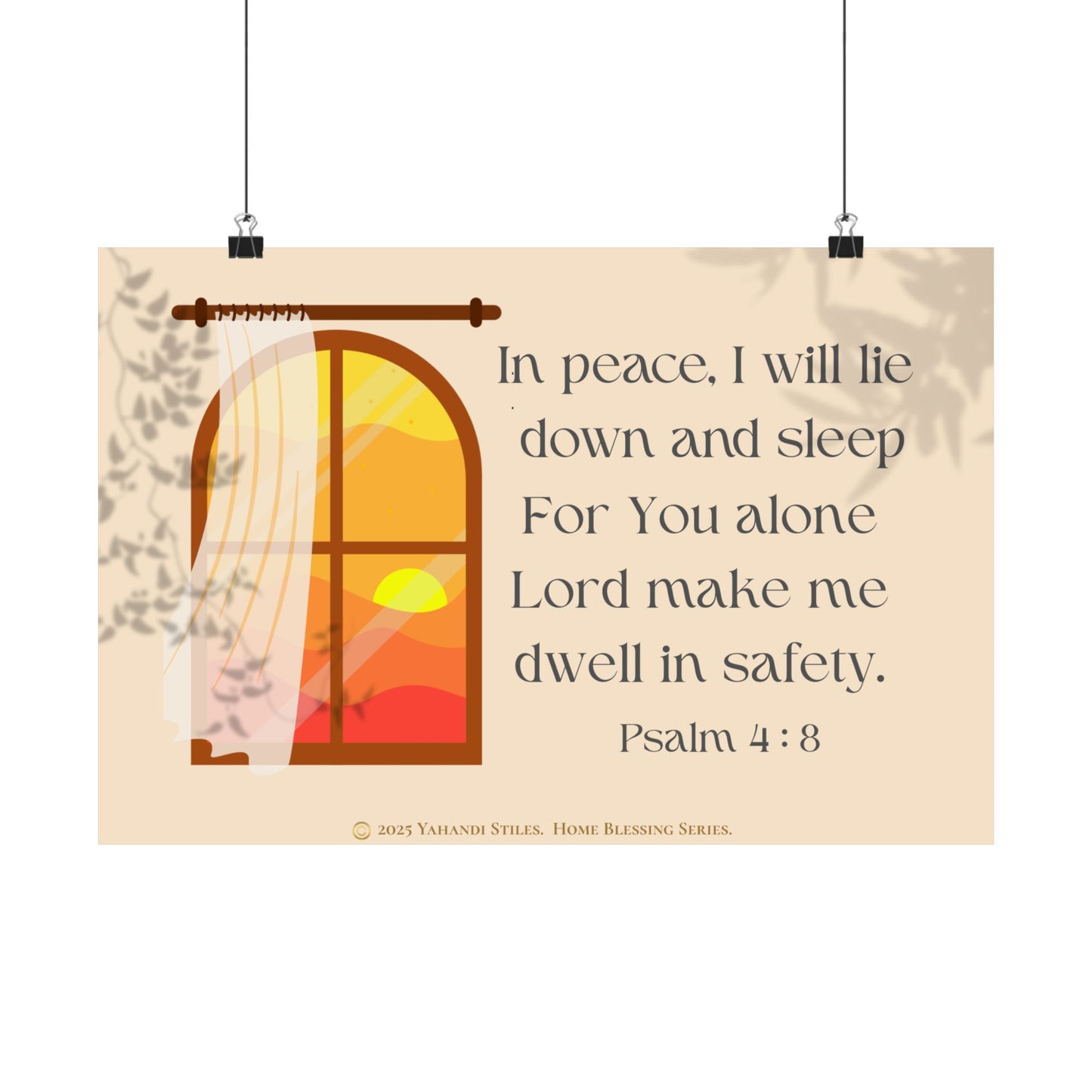 Psalm 4:8 Matte Horizontal Poster — In Peace I Will Lie Down and Sleep Religious Wall Art
