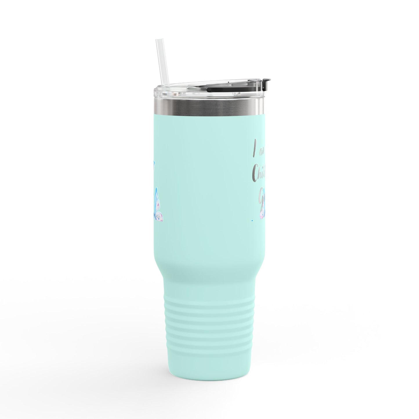 40oz Insulated Travel Mug — "I am a Child of God" Butterfly Design