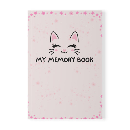 A5 'My Memory Book' Softcover Notebook — Cute Cat Floral Journal for Kids & Teens