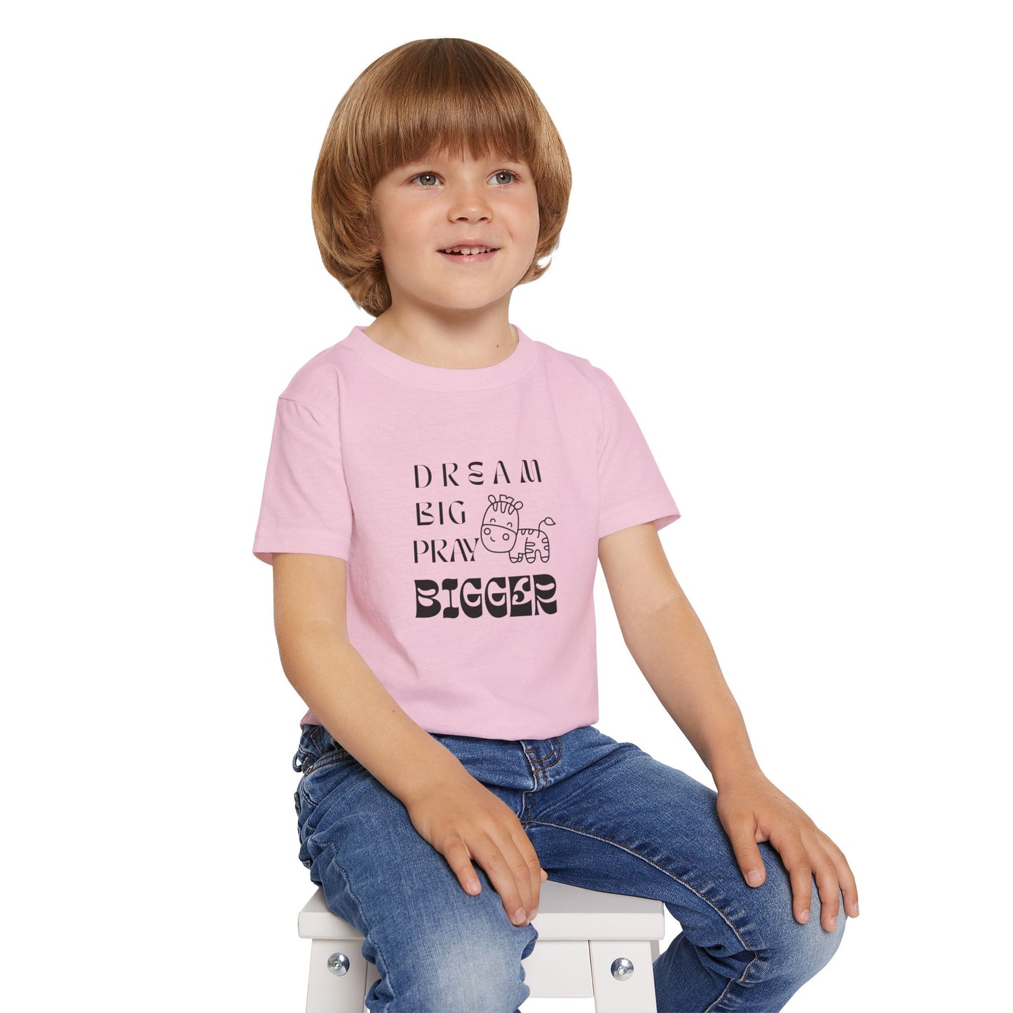 Toddler T-Shirt - "Dream Big Pray Bigger" Cute Giraffe Inspirational Kids Tee