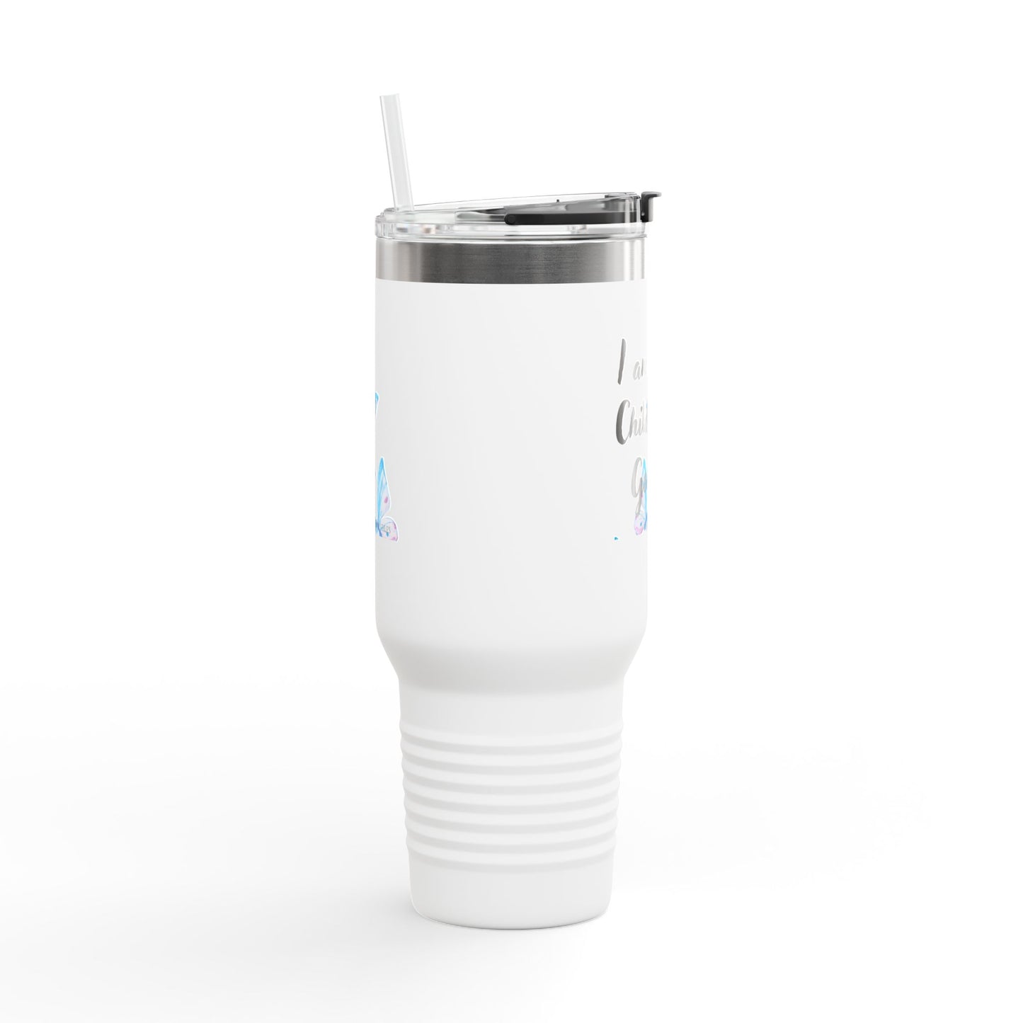 40oz Insulated Travel Mug — "I am a Child of God" Butterfly Design