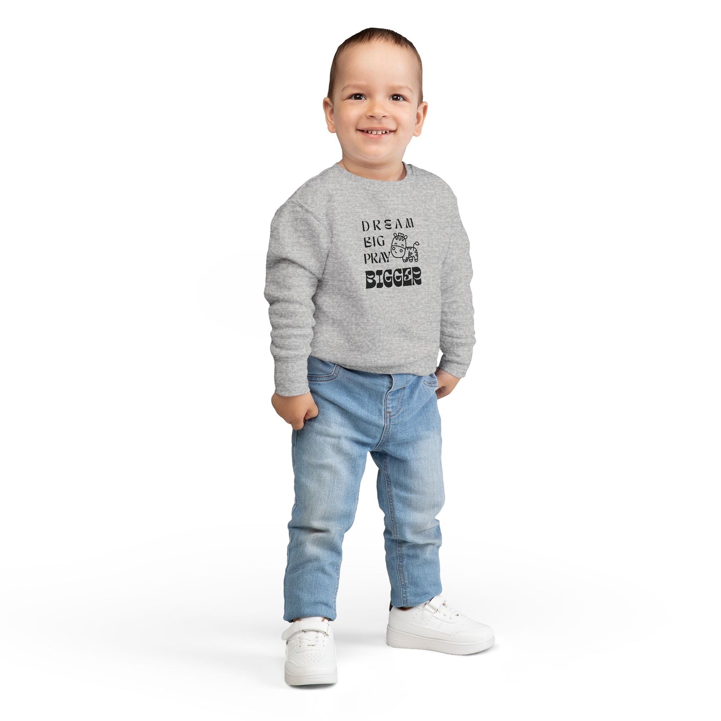 Toddler Sweatshirt — "Dream Big Pray Bigger" Cute Zebra Inspirational Pullover