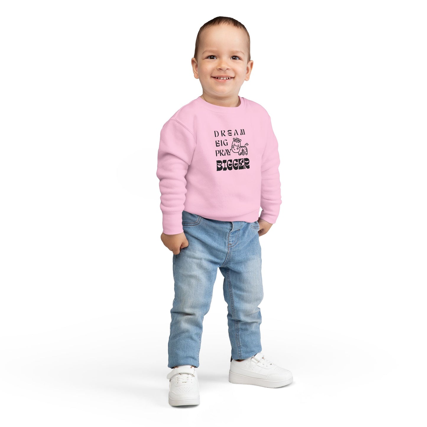 Toddler Sweatshirt — "Dream Big Pray Bigger" Cute Zebra Inspirational Pullover