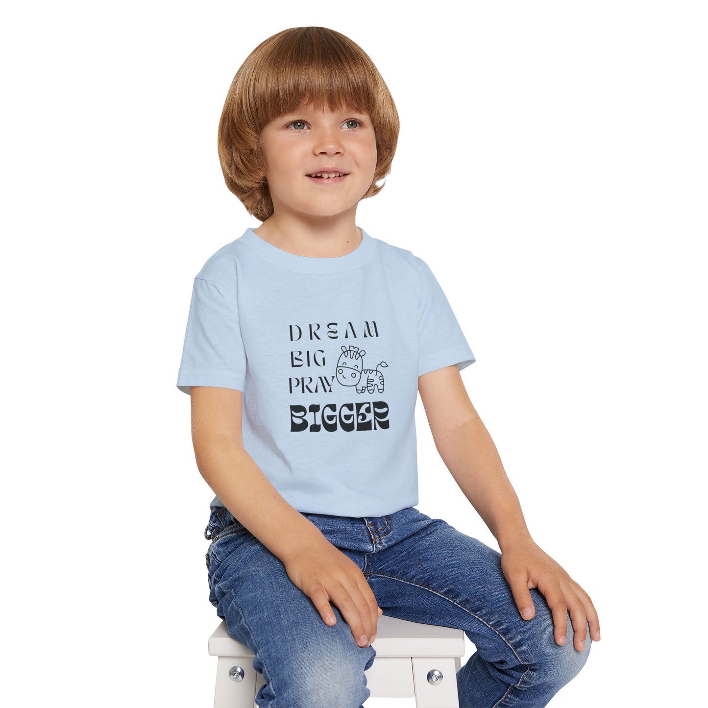Toddler T-Shirt - "Dream Big Pray Bigger" Cute Giraffe Inspirational Kids Tee