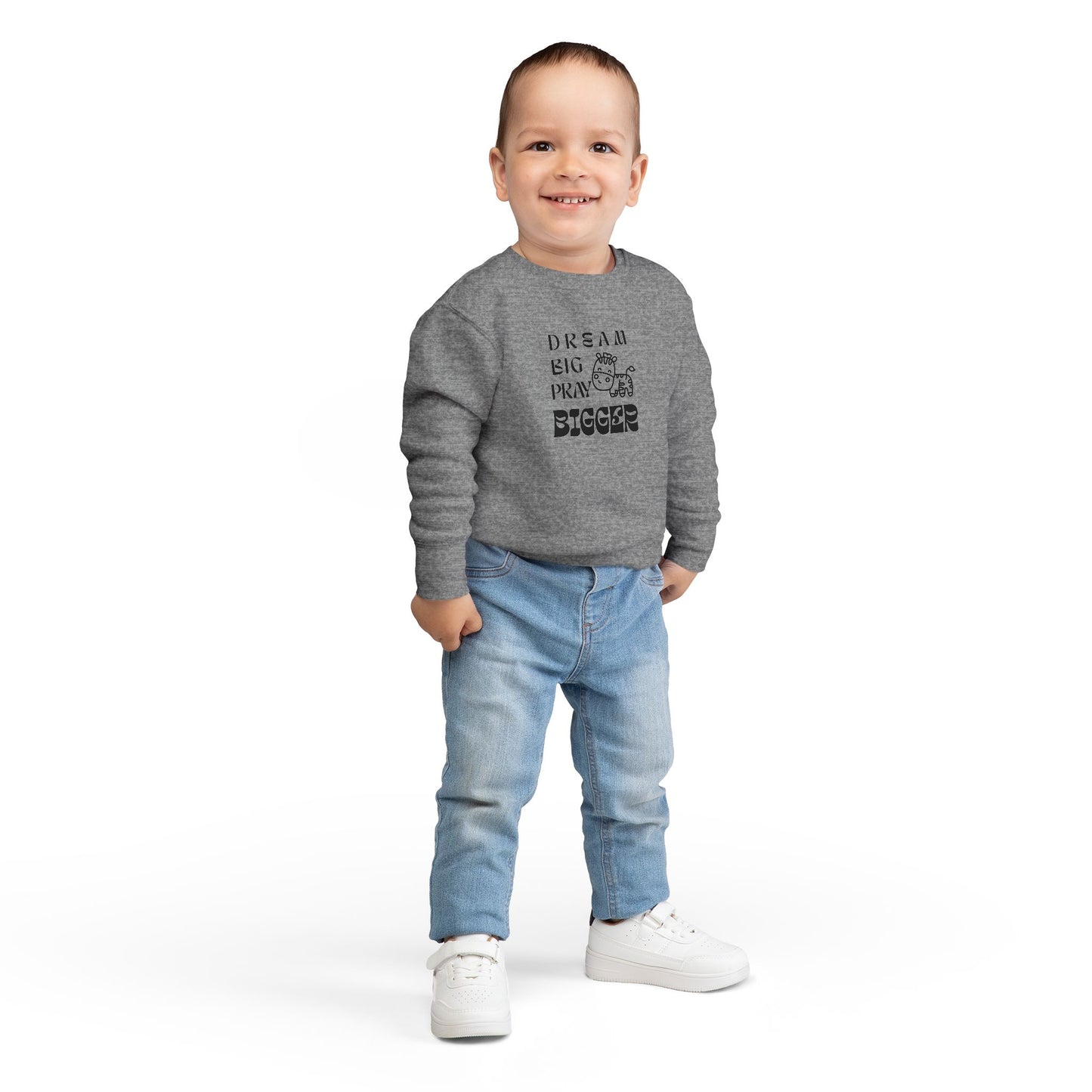 Toddler Sweatshirt — "Dream Big Pray Bigger" Cute Zebra Inspirational Pullover