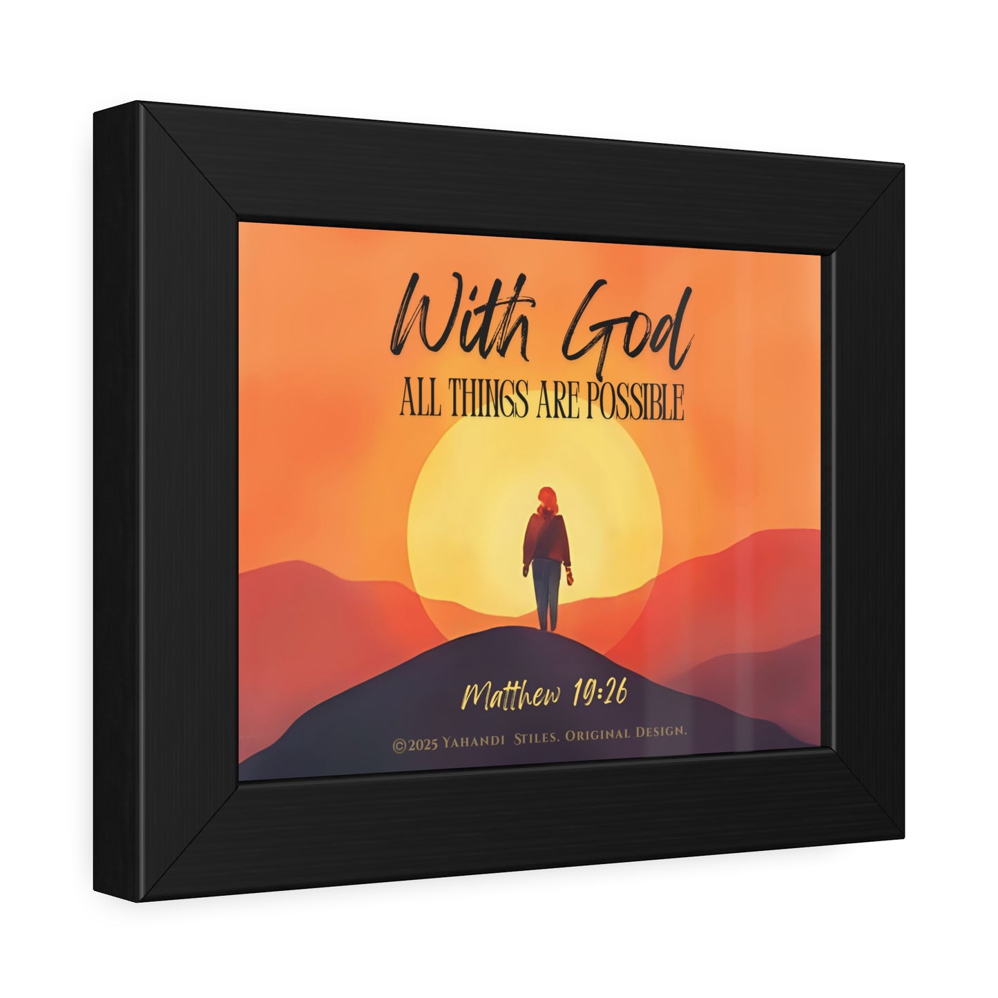 Framed Inspirational Christian Poster — "With God All Things Are Possible" (Matthew 19:26)