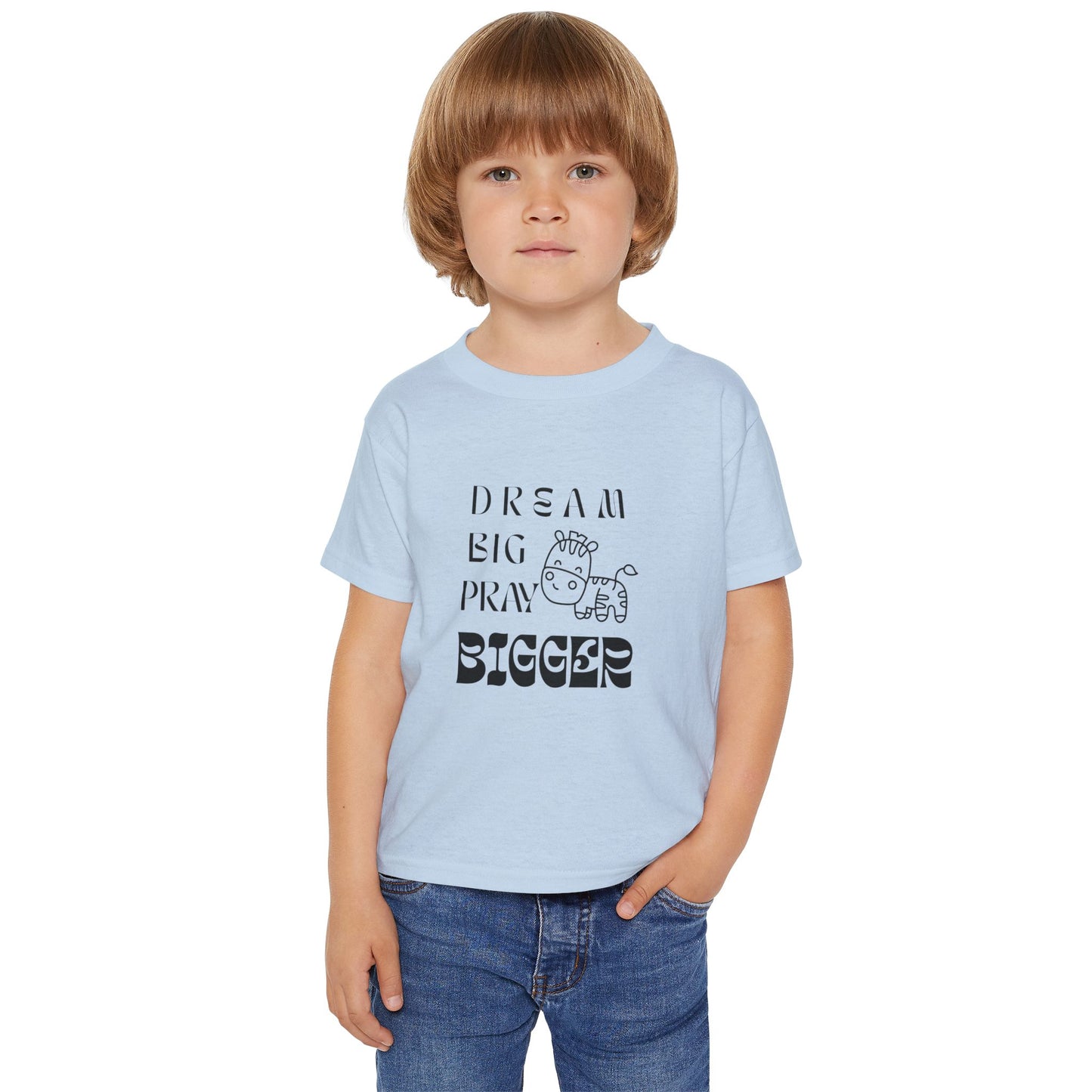 Toddler T-Shirt - "Dream Big Pray Bigger" Cute Giraffe Inspirational Kids Tee
