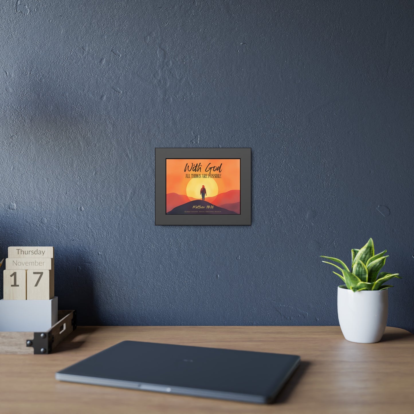 Framed Inspirational Christian Poster — "With God All Things Are Possible" (Matthew 19:26)
