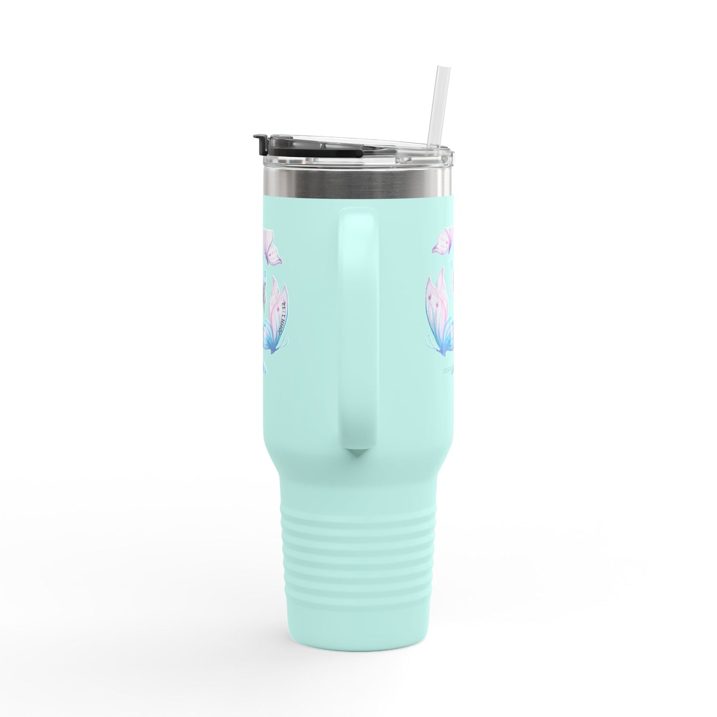 40oz Insulated Travel Mug — "I am a Child of God" Butterfly Design