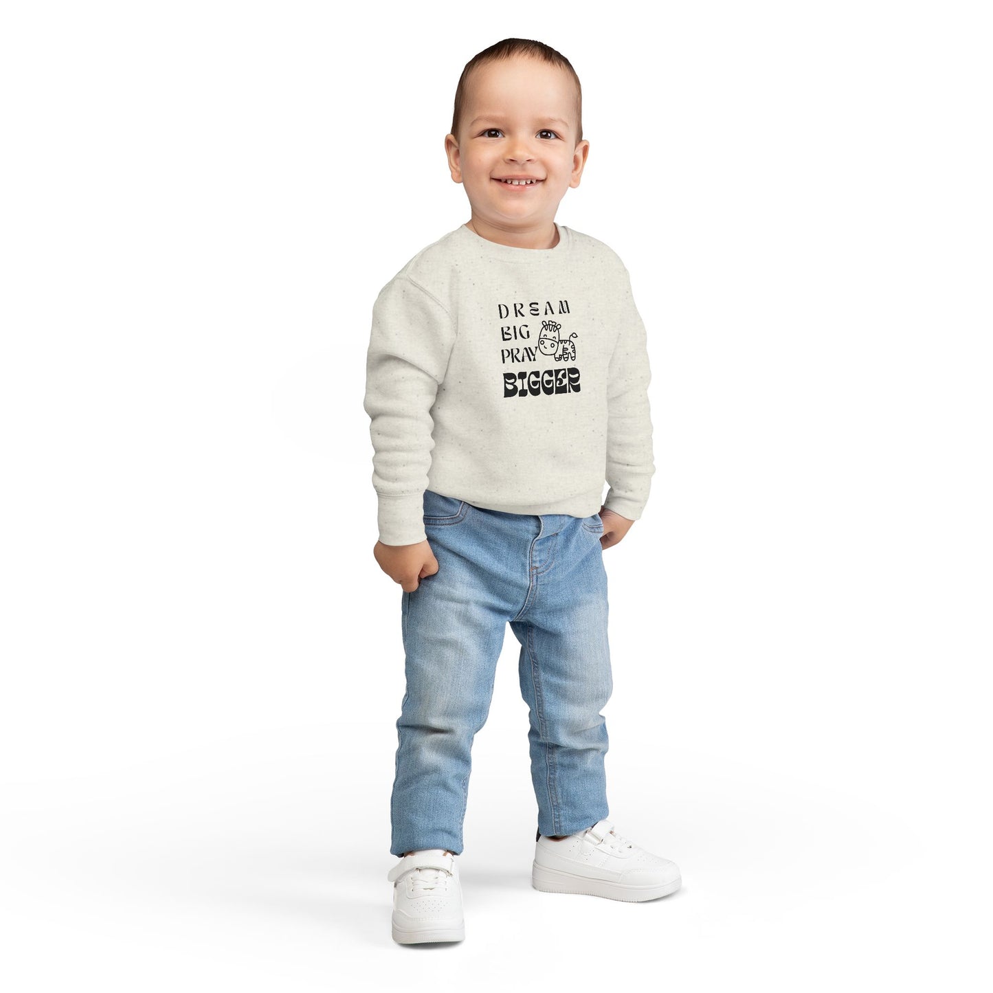 Toddler Sweatshirt — "Dream Big Pray Bigger" Cute Zebra Inspirational Pullover