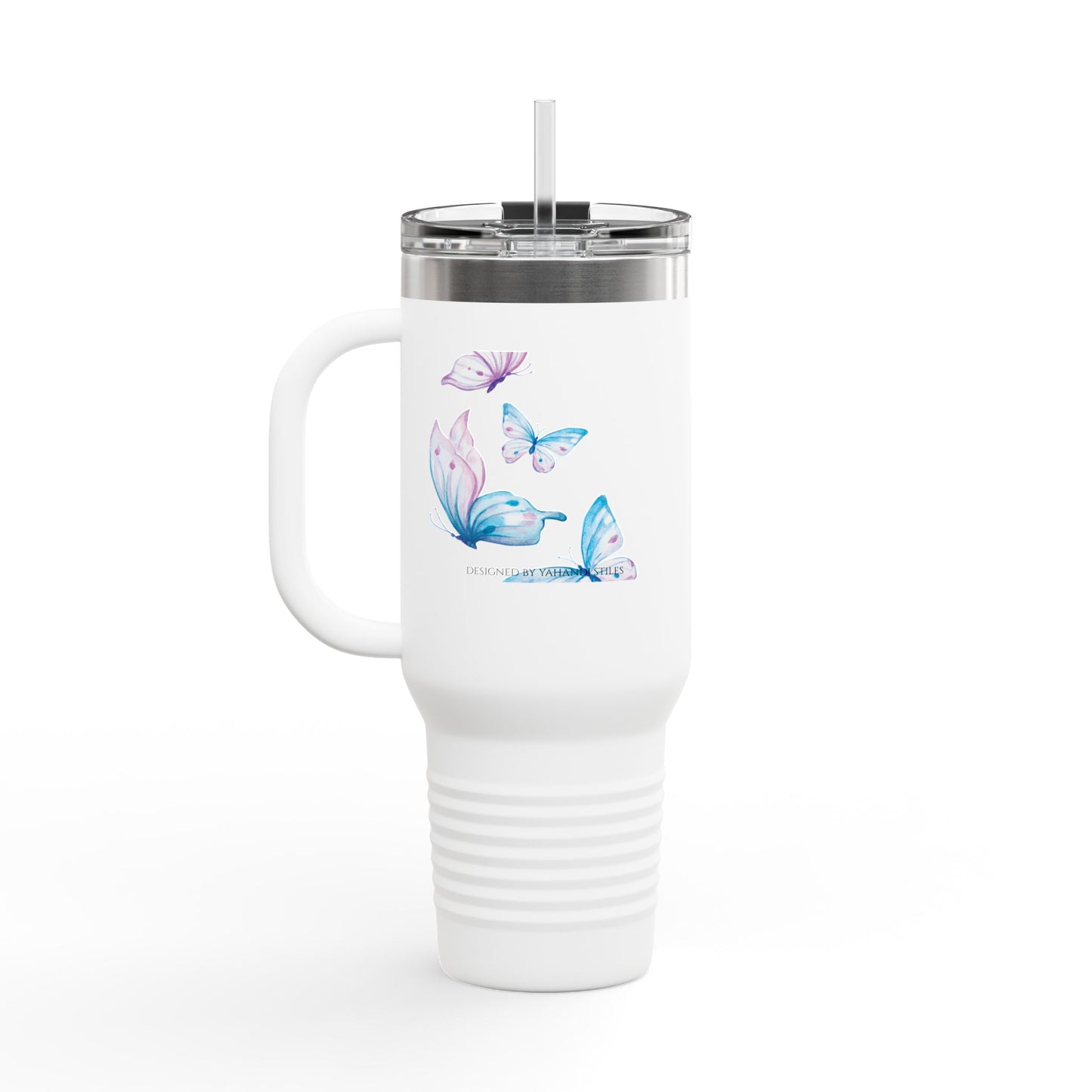 40oz Insulated Travel Mug — "I am a Child of God" Butterfly Design