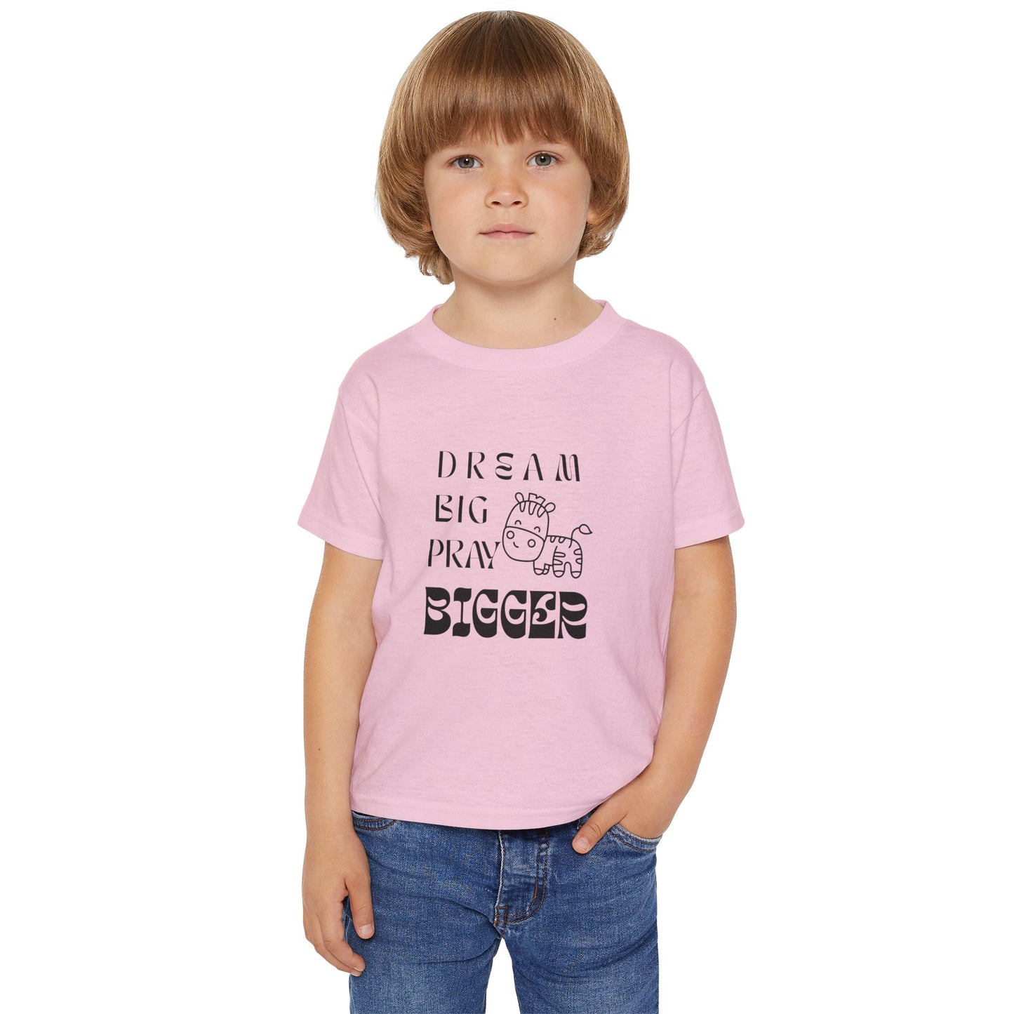 Toddler T-Shirt - "Dream Big Pray Bigger" Cute Giraffe Inspirational Kids Tee