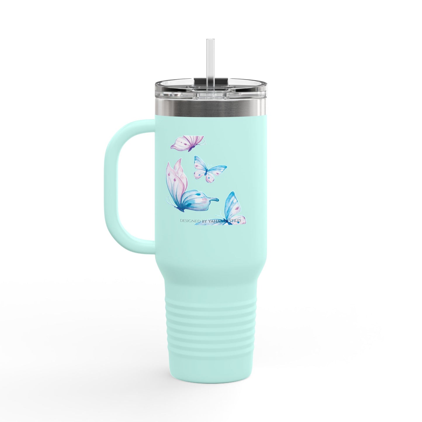 40oz Insulated Travel Mug — "I am a Child of God" Butterfly Design