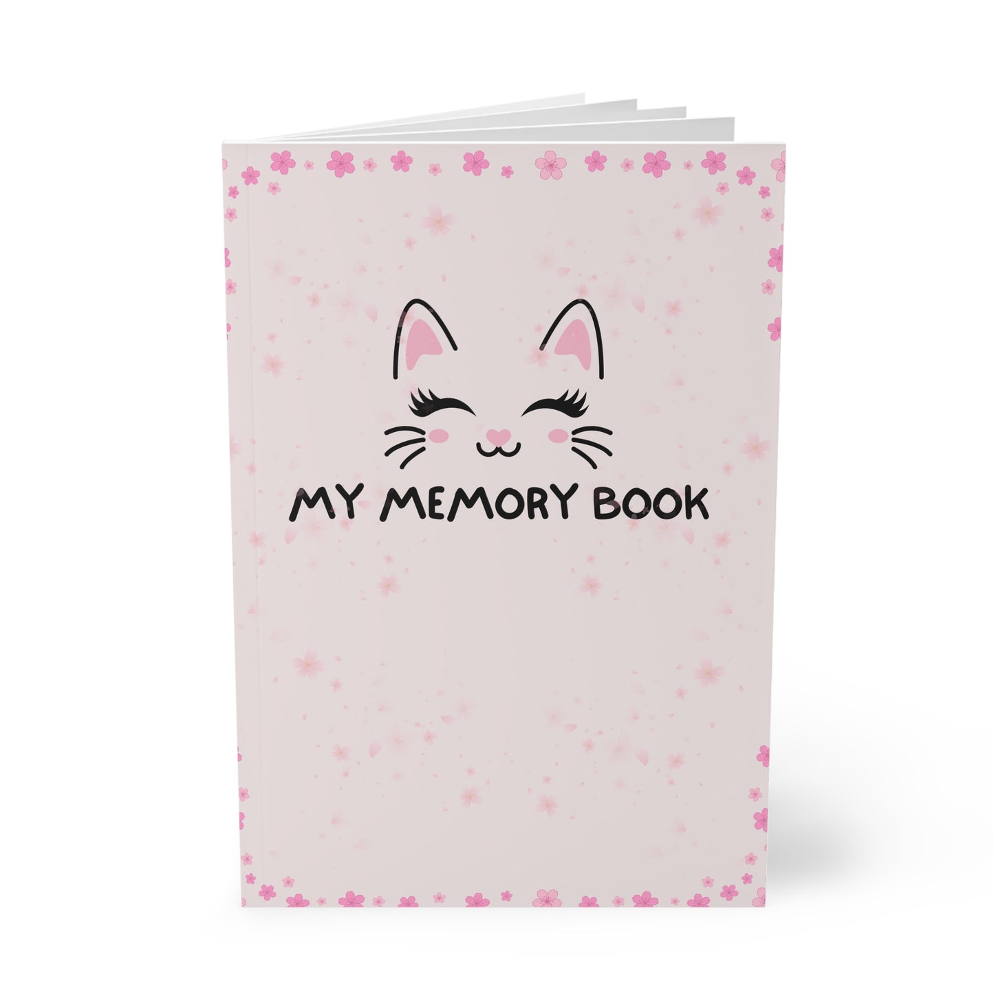 A5 'My Memory Book' Softcover Notebook — Cute Cat Floral Journal for Kids & Teens