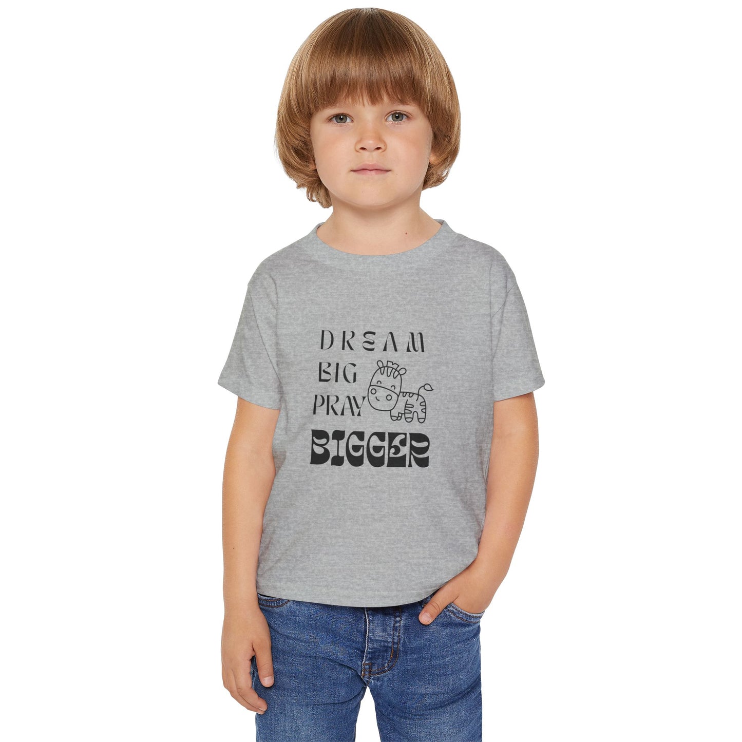 Toddler T-Shirt - "Dream Big Pray Bigger" Cute Giraffe Inspirational Kids Tee